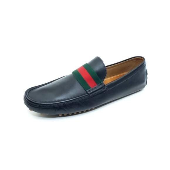 Gucci Web Driver Loafer Black Leather Green Red Stripe Slip On Mens US 10 - Picture 10 of 11